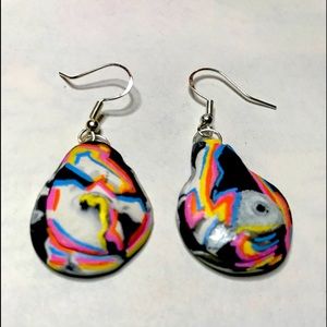 Neon Art Deco- Hand painted polymer clay earrings